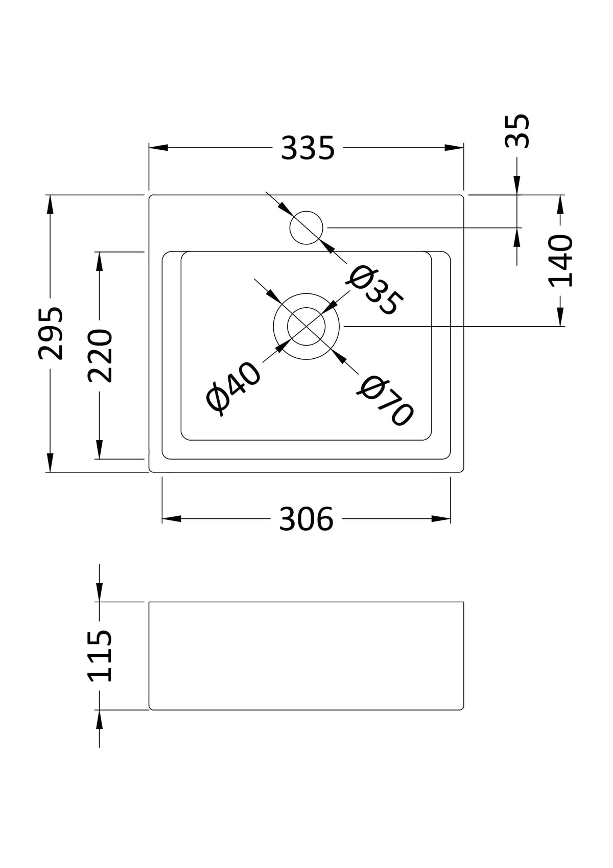 1 Tap Hole 335mm Ceramic Rectangular Vessel Basin