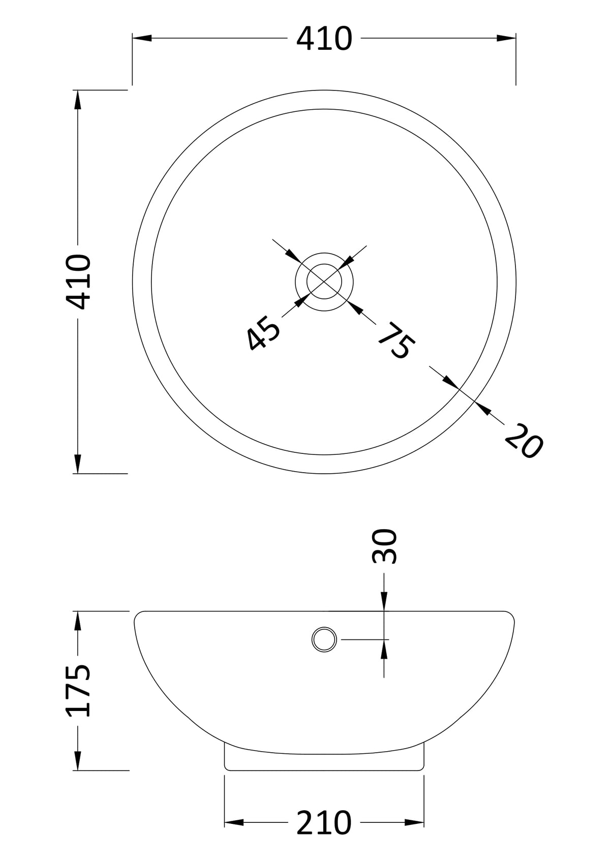 410mm Ceramic Round Vessel Basin