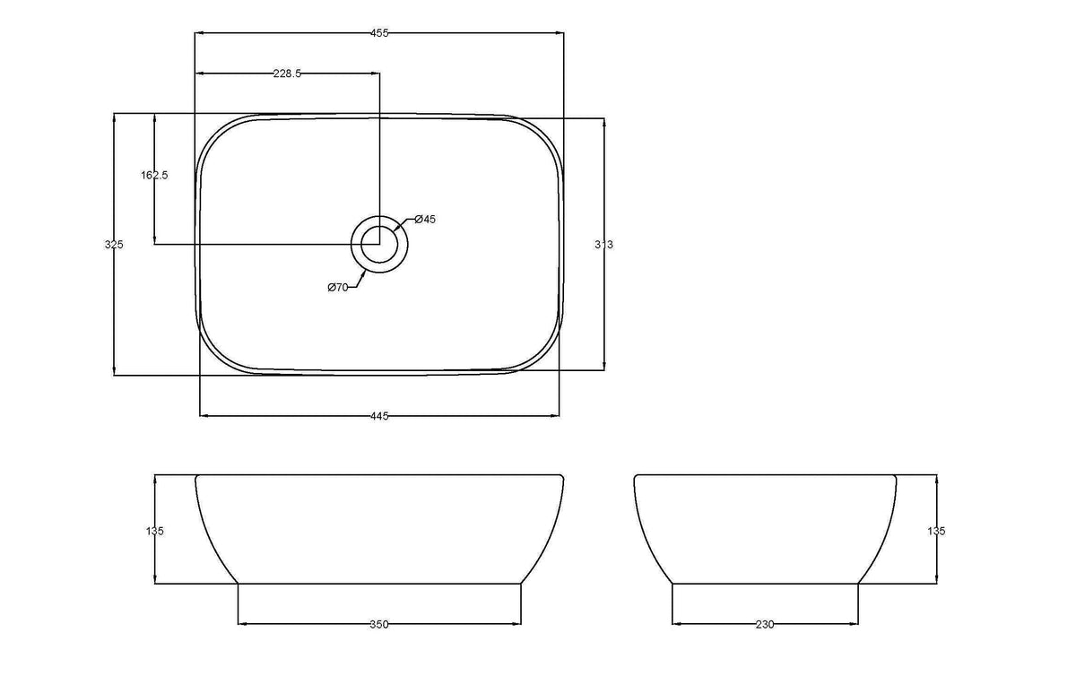 455mm Ceramic Rectangular Vessel Basin