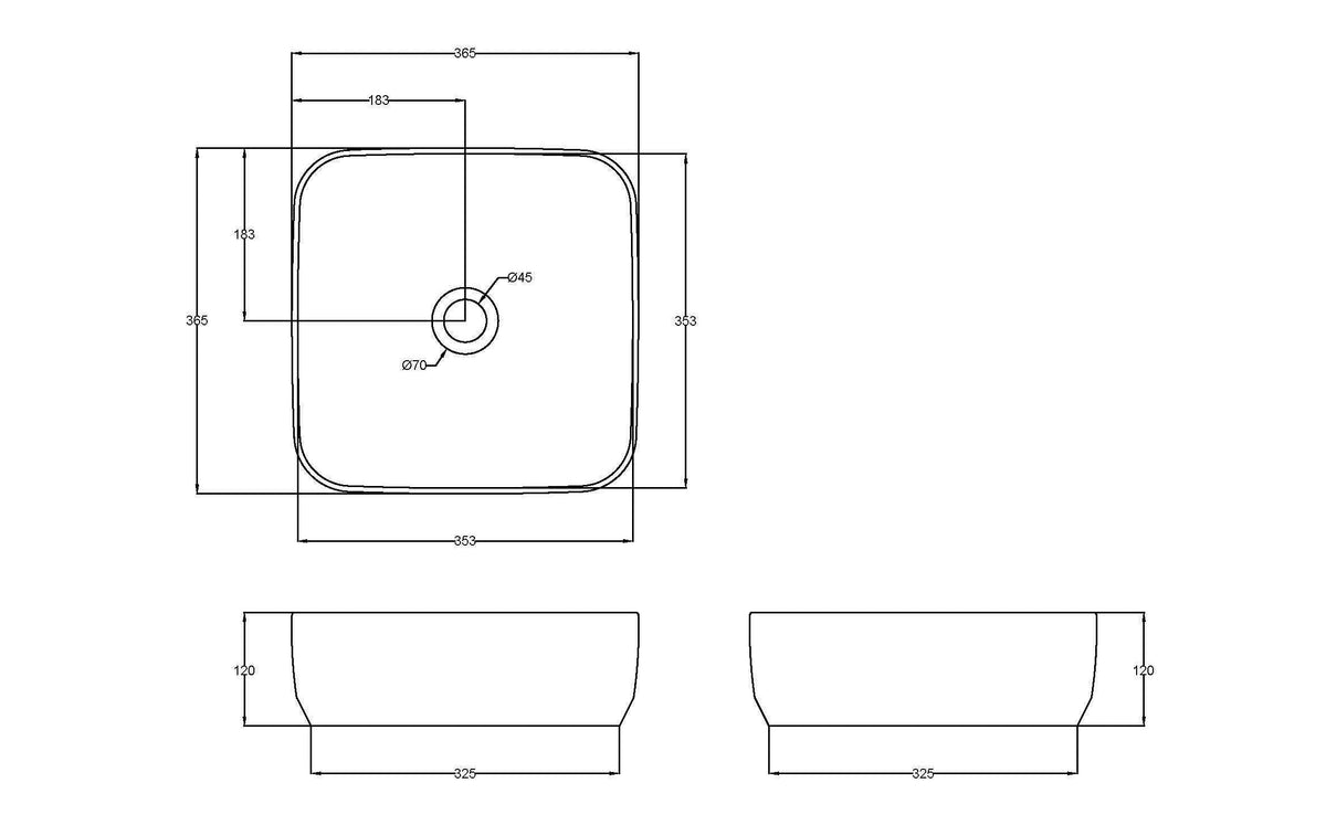 365mm Ceramic Square Vessel Basin