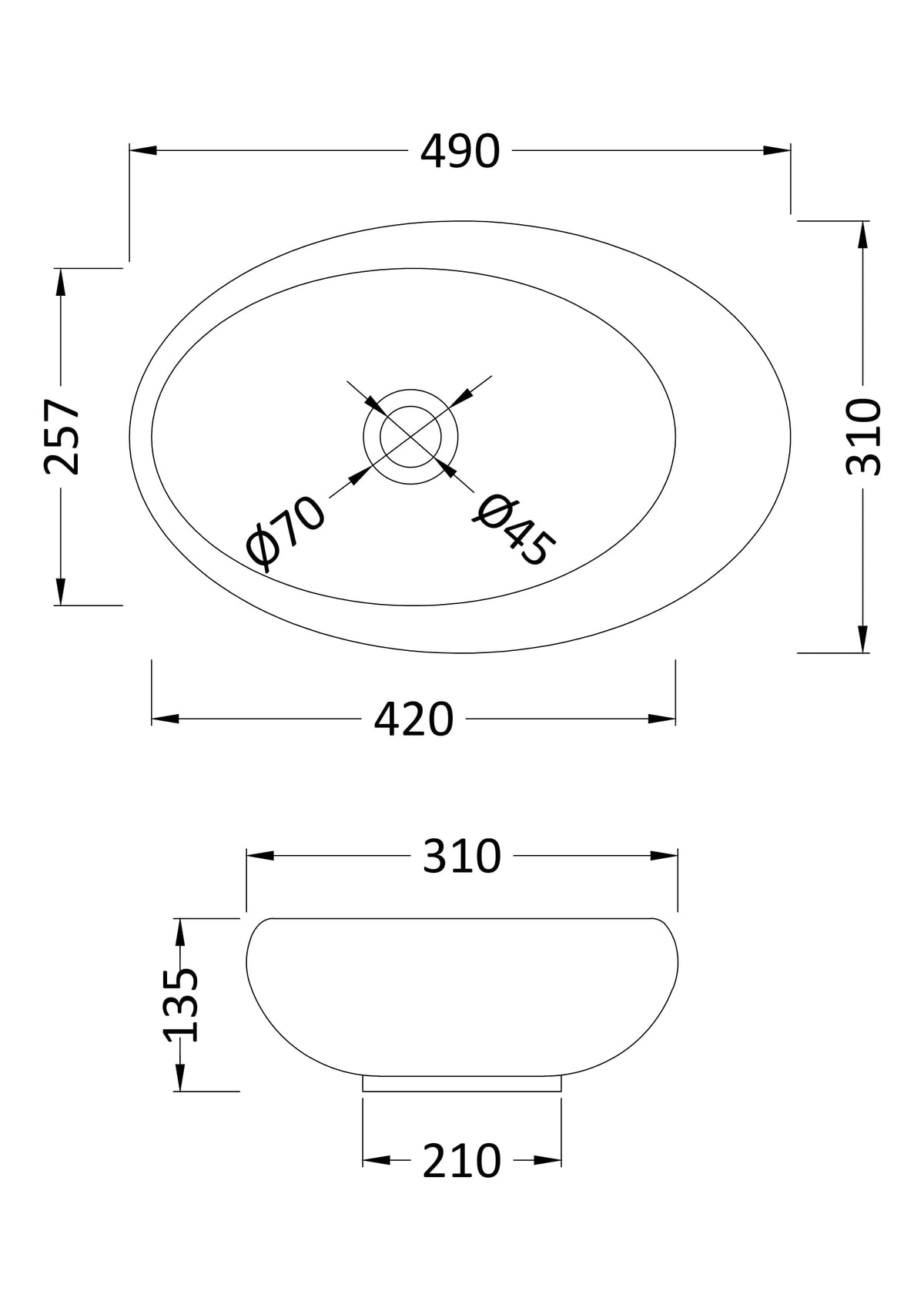 490mm Ceramic Oval Vessel Basin