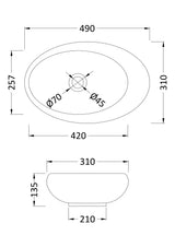 490mm Ceramic Oval Vessel Basin