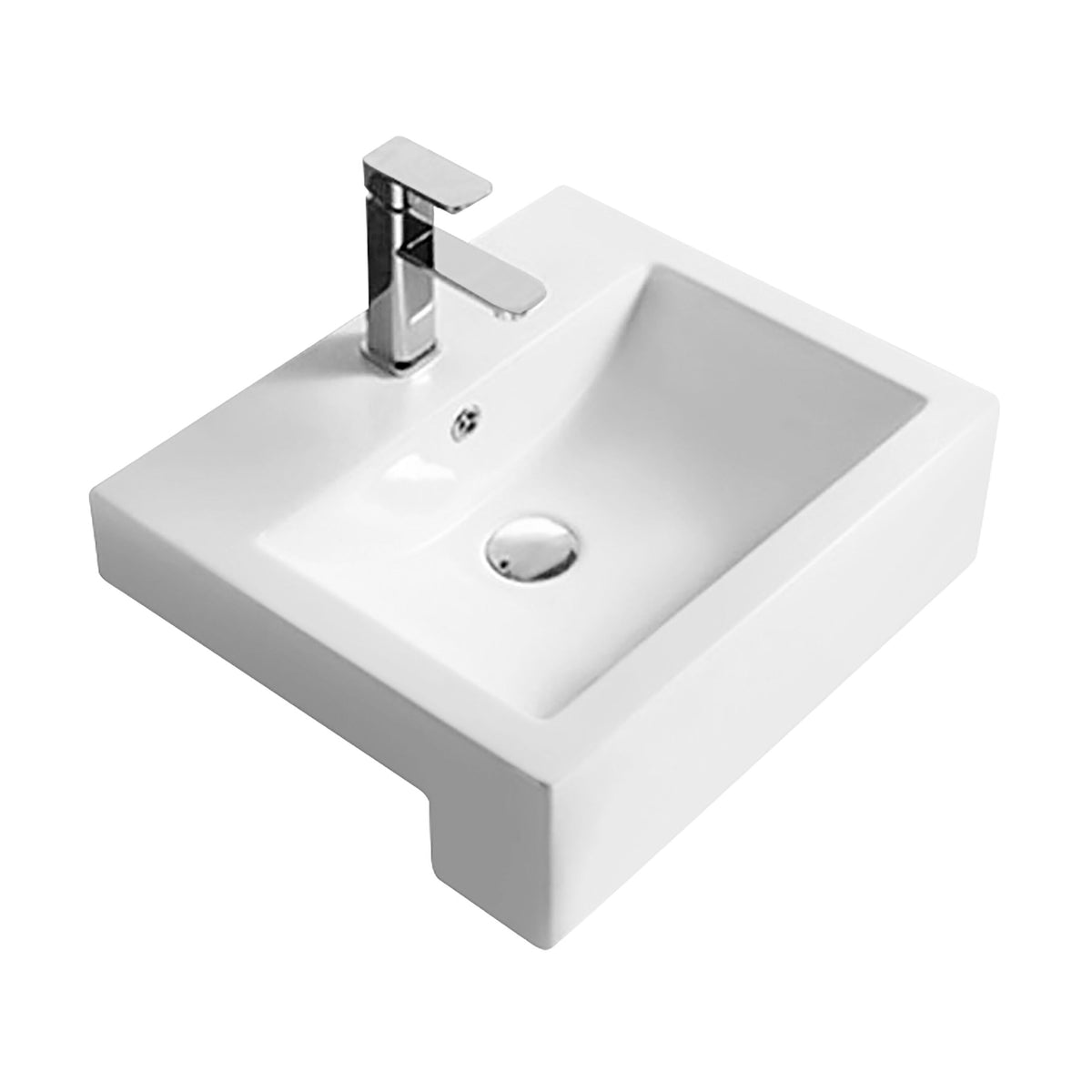 1 Tap Hole 530mm Ceramic Square Semi-Recessed Basin