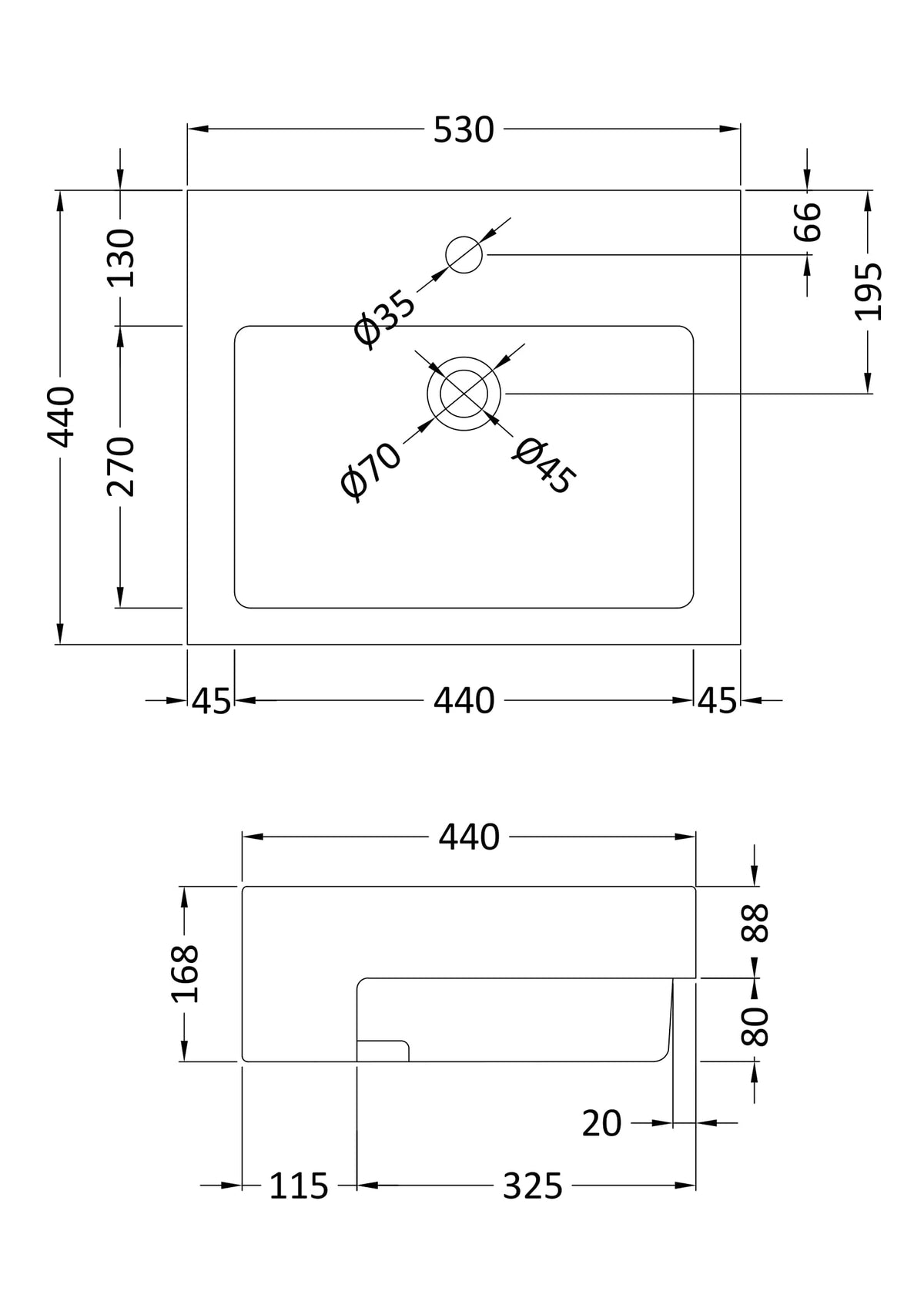 1 Tap Hole 530mm Ceramic Square Semi-Recessed Basin