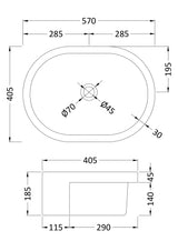 570mm Ceramic Oval Semi-Recessed Basin