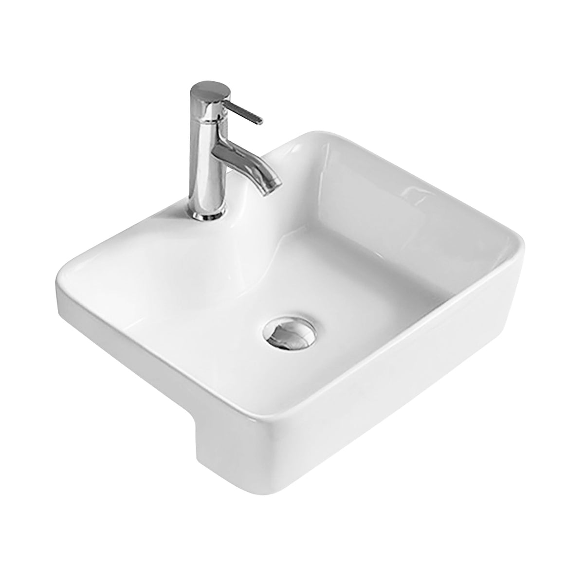 1 Tap Hole 480mm Ceramic Square Semi-Recessed Basin