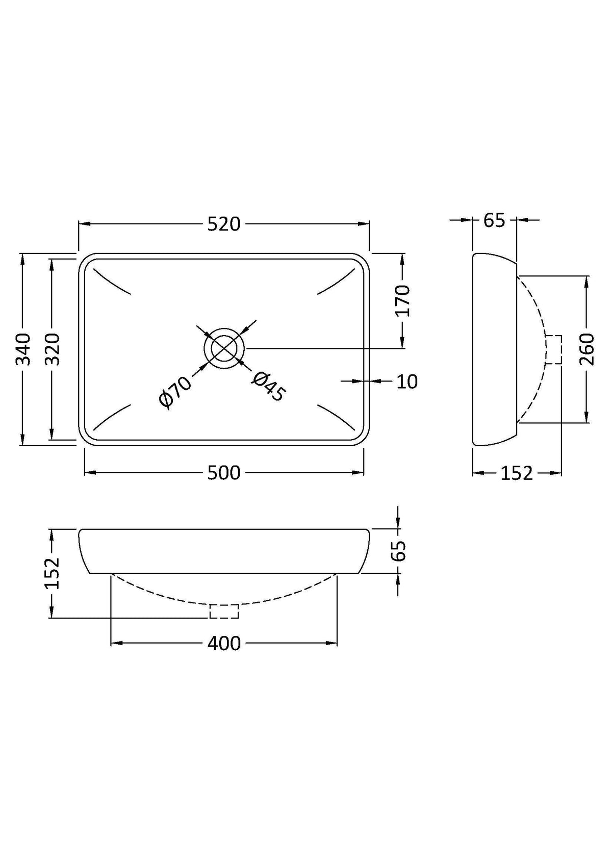 520mm Ceramic Rectangular Vessel Basin