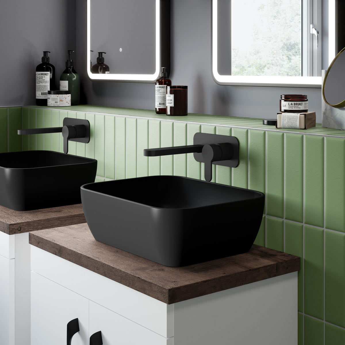 455mm Ceramic Matt Black Square Vessel Basin
