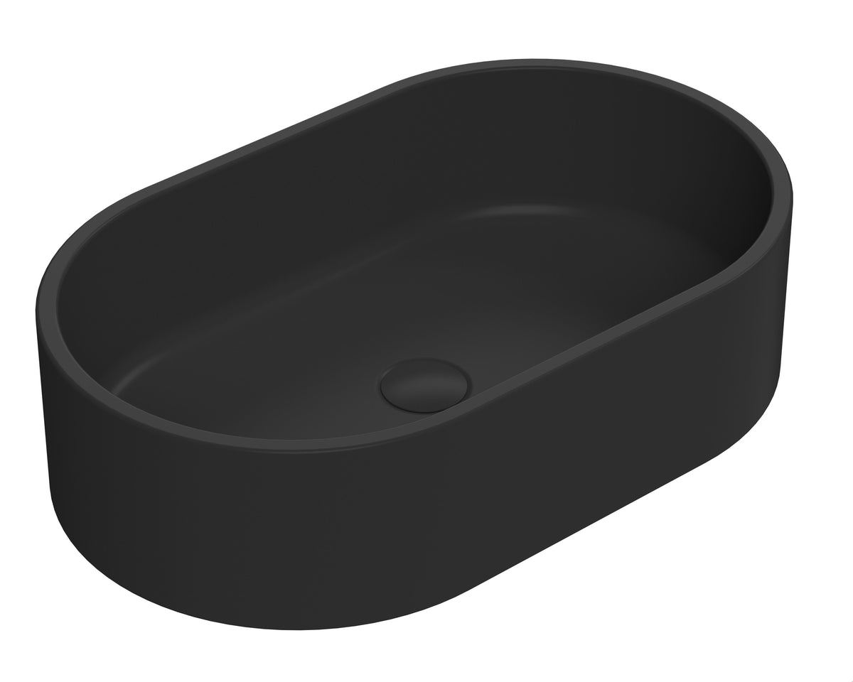 565mm Ceramic Matt Black Oval Vessel Basin