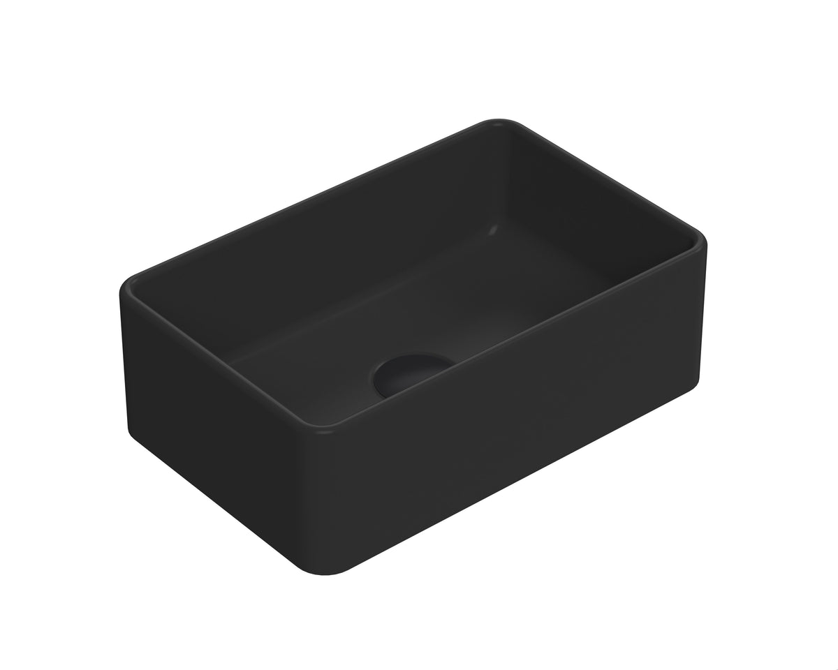 365mm Ceramic Matt Black Rectangular Vessel Basin