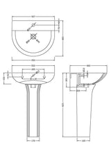 Modern Splash Freya 1 Tap Hole 550mm Basin & Pedestal
