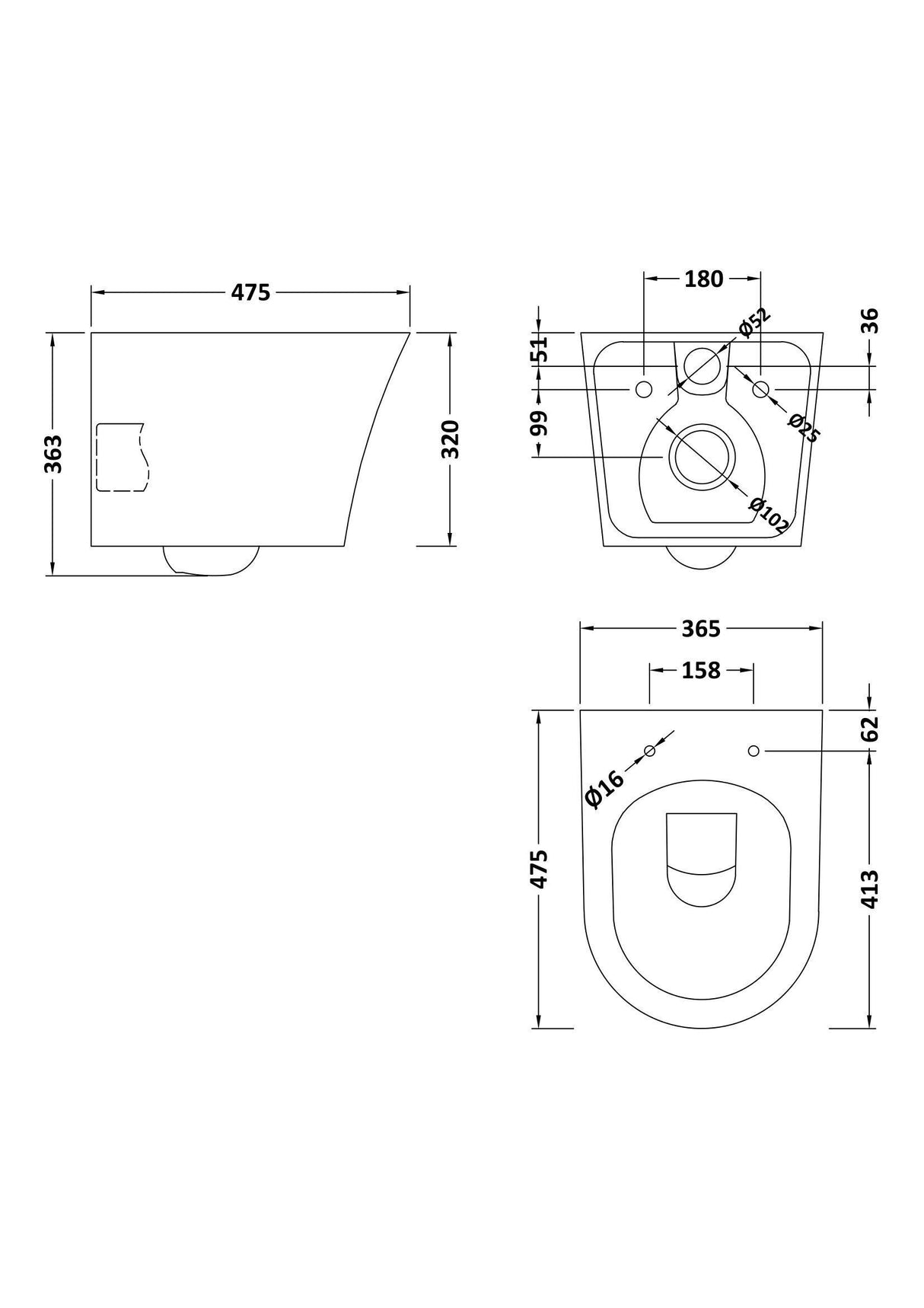 Modern Splash Fenton Rimless Wall Hung Pan