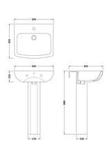 Modern Splash Ava 1 Tap Hole 545mm Basin & Pedestal