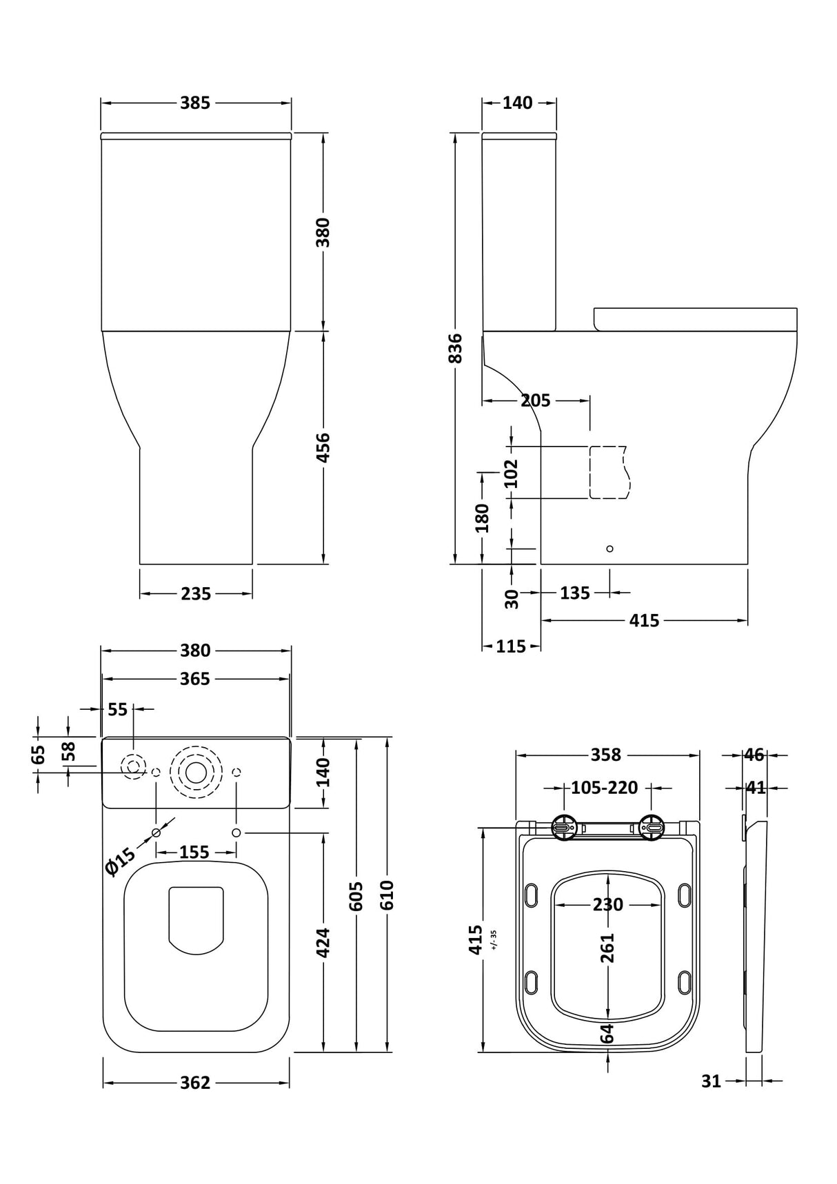 Modern Splash Ava Rimless Comfort Height Close Coupled Toilet