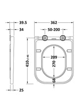 Modern Splash White Square Soft Close Toilet Seat With Top Fix Hinge (Compatible Ava)