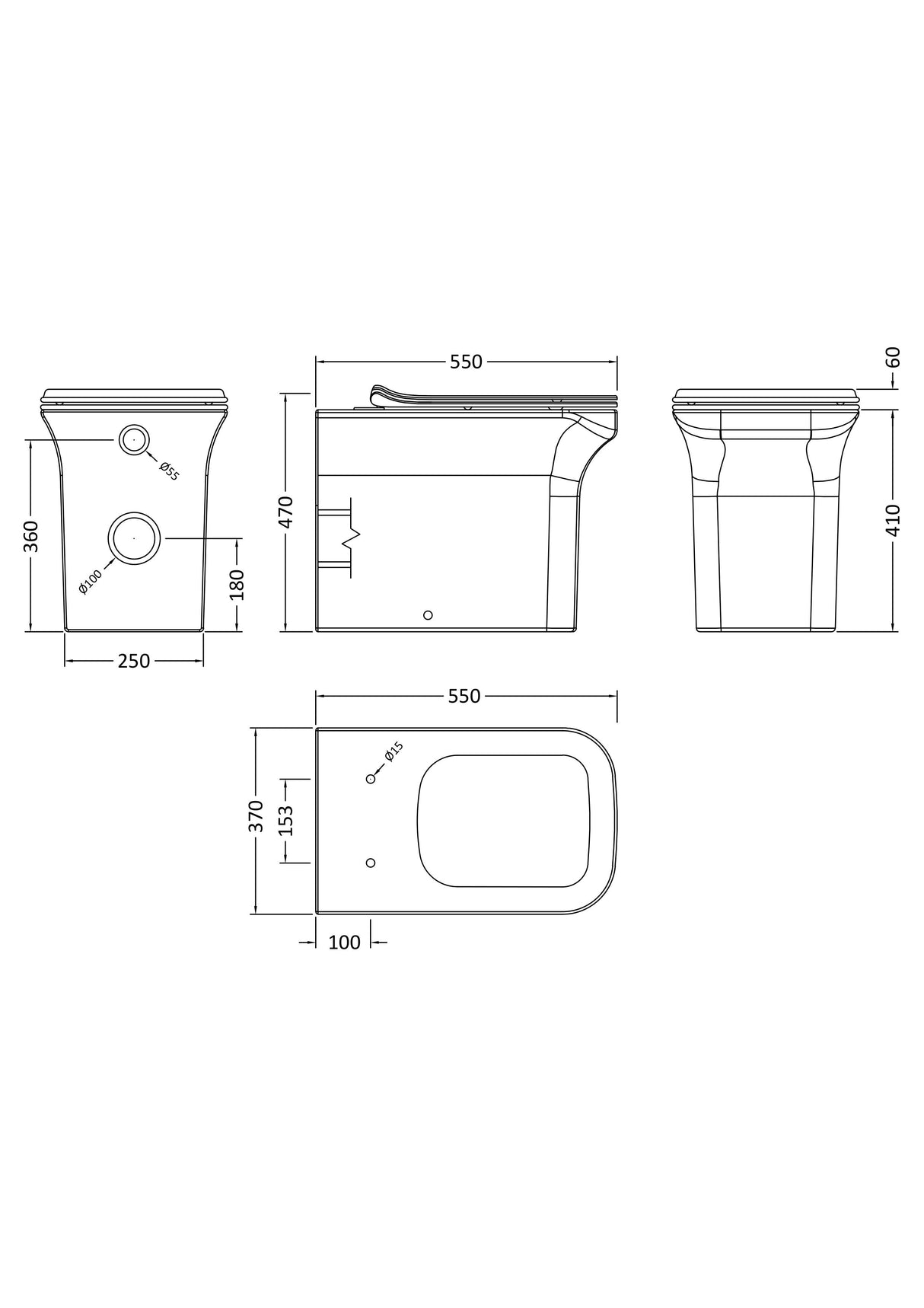 Modern Splash Ava Square Back to Wall Pan With Soft Close Seat
