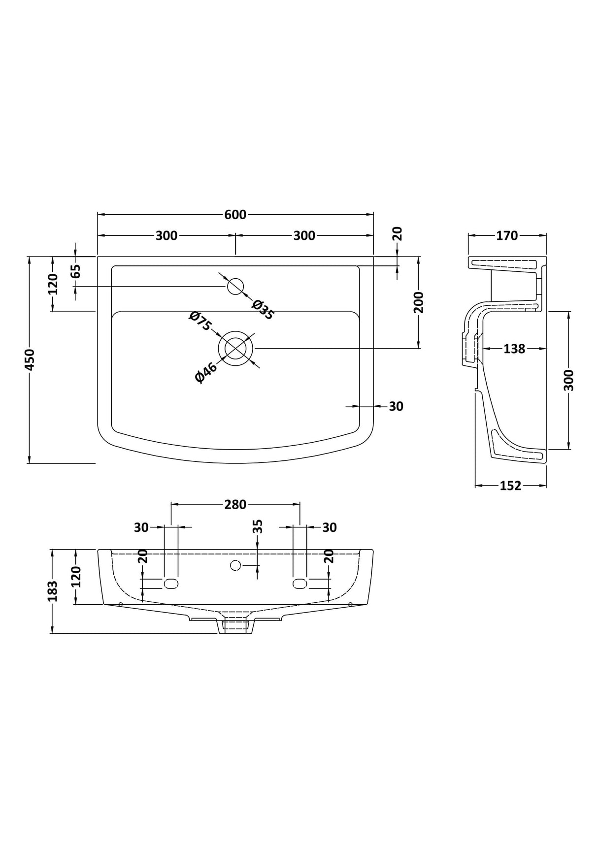Modern Splash Bliss 1 Tap Hole 600mm Ceramic Basin