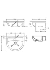 Modern Splash Harmony 500mm 1 Tap Hole Ceramic Semi-Recessed Basin