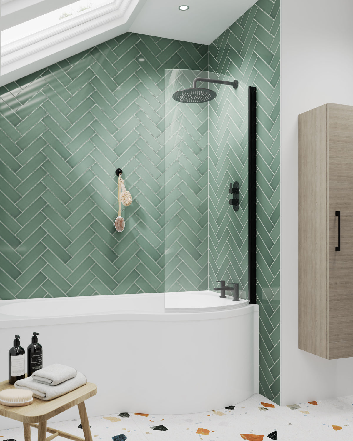 Modern Splash  Matt Black P Shape Hinged Bath Screen
