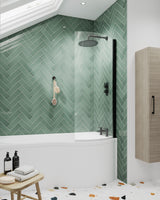 Modern Splash  Matt Black P Shape Hinged Bath Screen