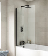 Modern Splash  Matt Black P Shape Hinged Bath Screen