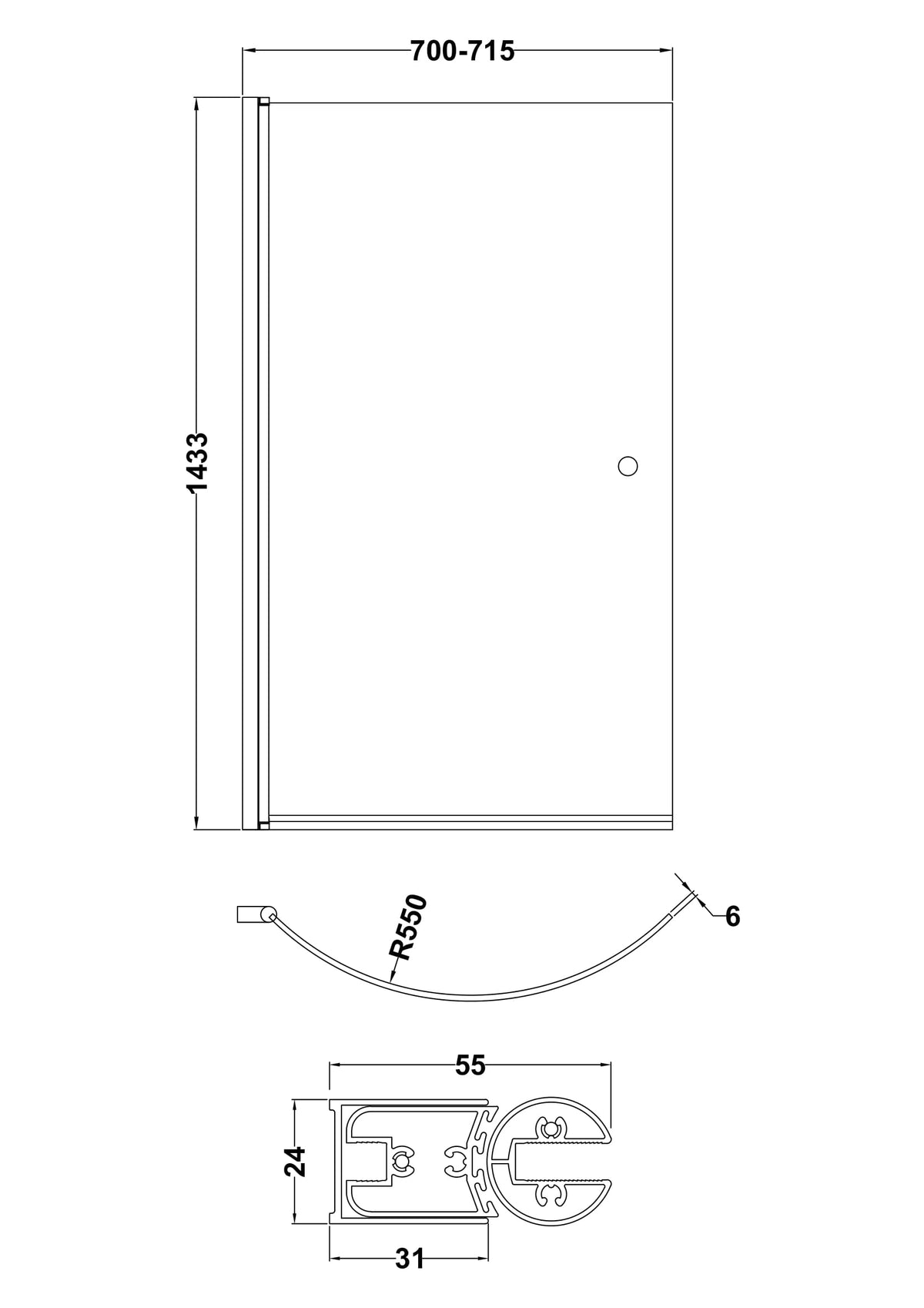 Modern Splash 700mm Chrome Curved Bath Screen With Knob