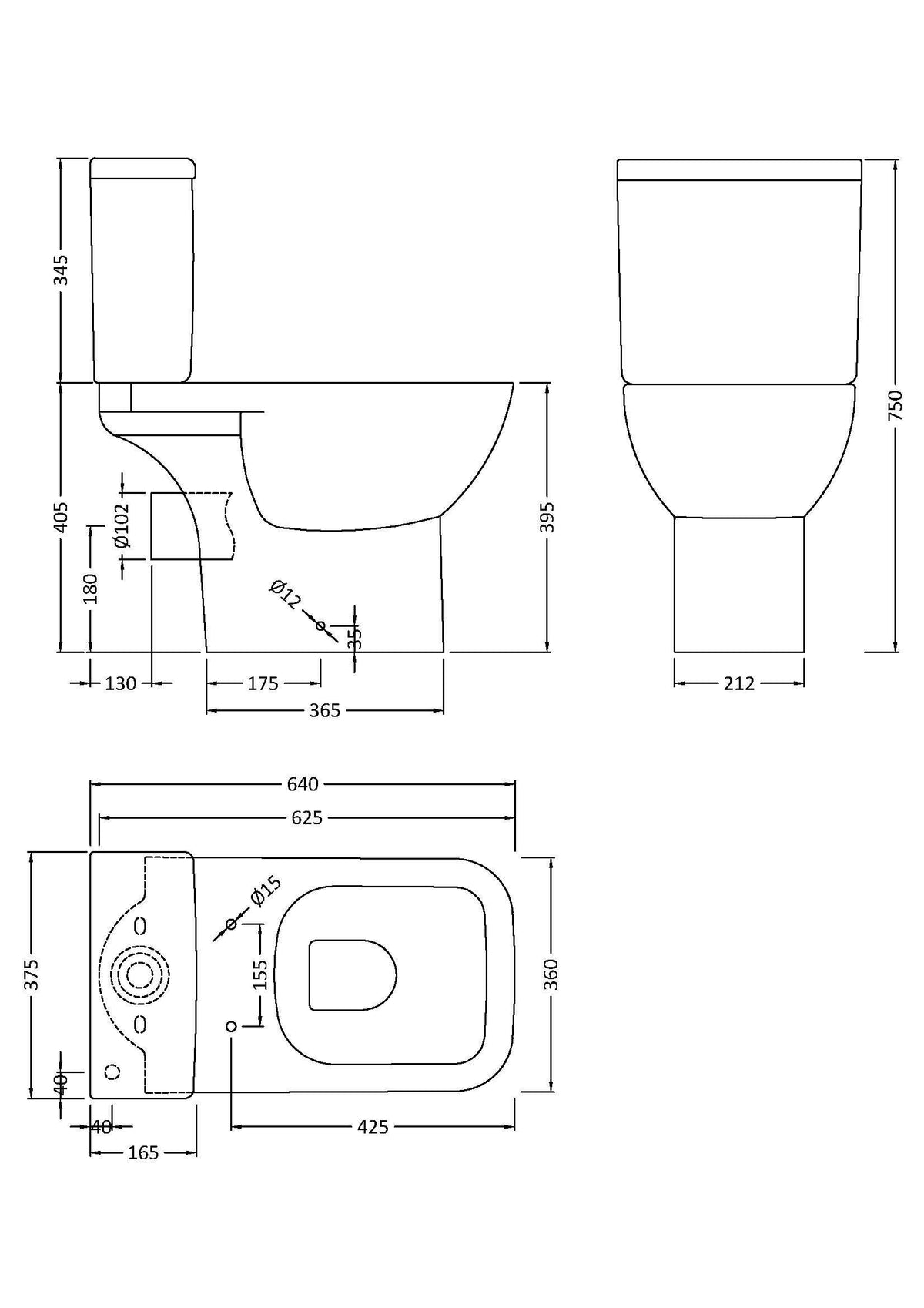 Modern Splash Ivo Square Rimless Pan, Cistern & Seat
