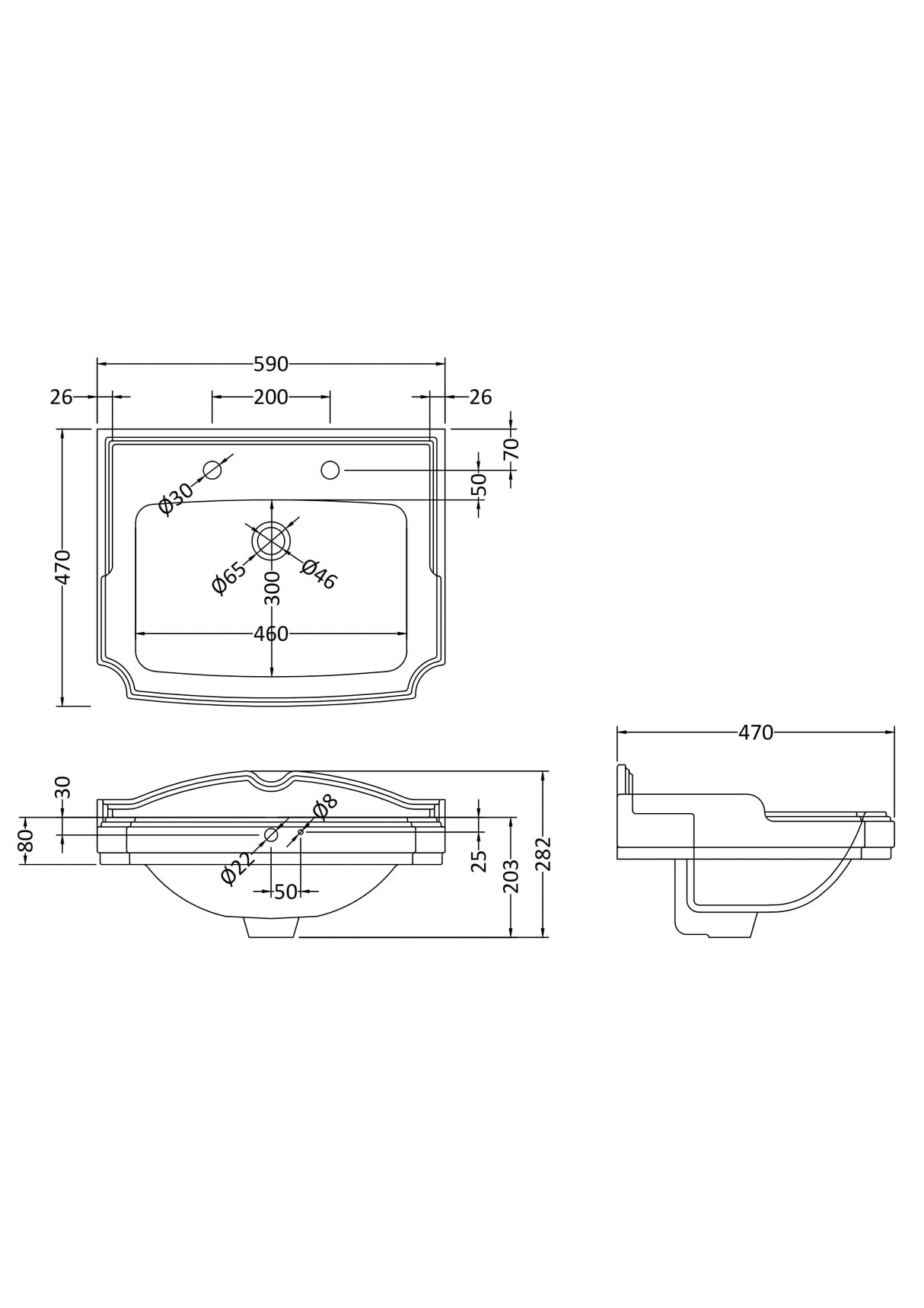Modern Splash Legend 2 Tap Hole 590mm Ceramic Basin