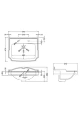Modern Splash Legend 2 Tap Hole 590mm Ceramic Basin