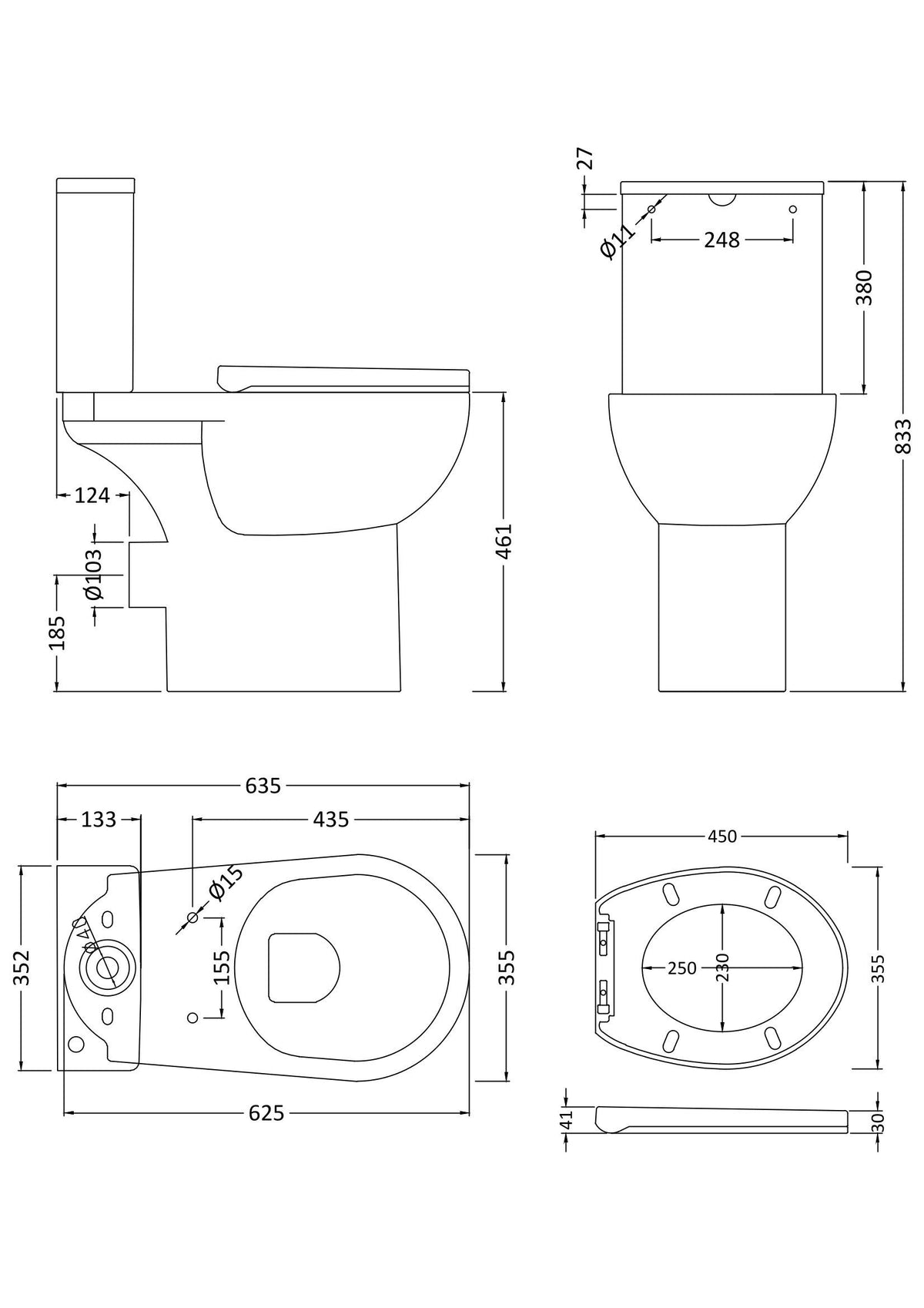 Modern Splash Fay Rimless Comfort Height Close Coupled Toilet With Soft Close Seat
