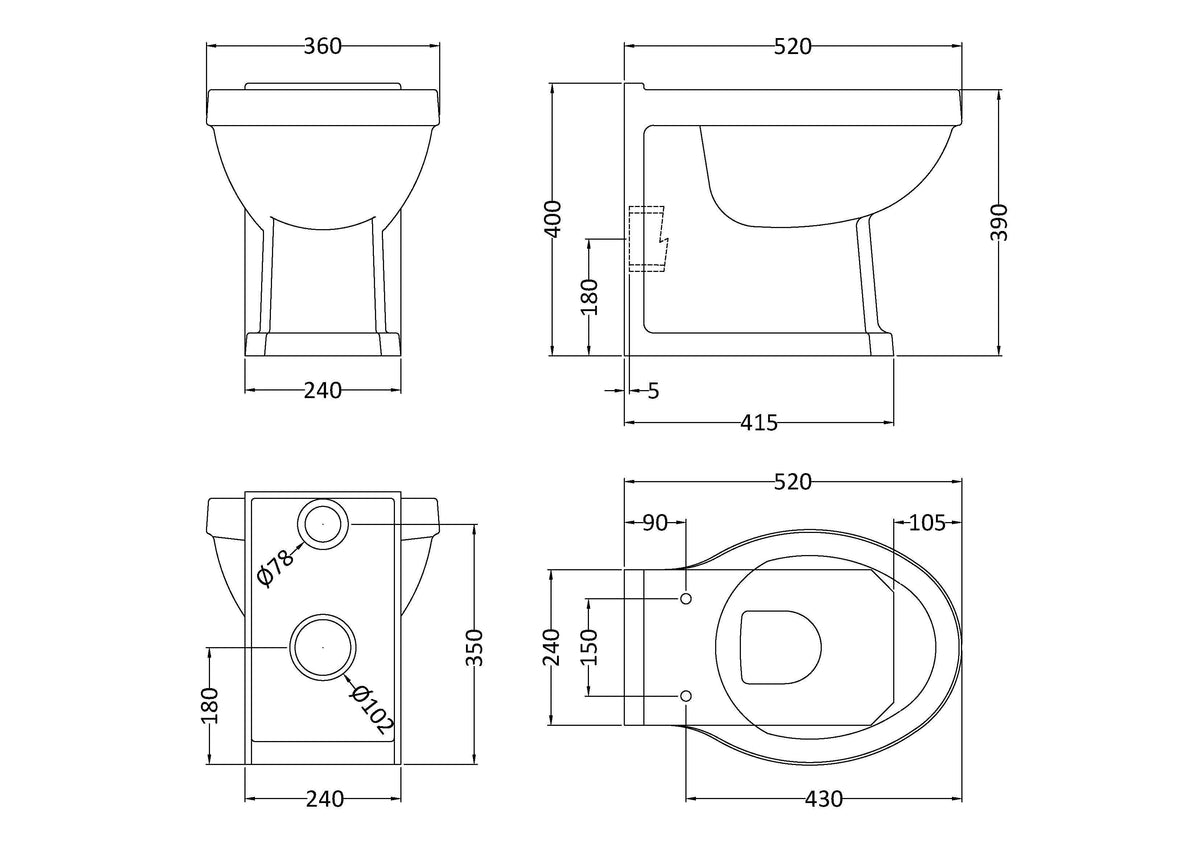 Modern Splash Richmond Traditional Back to Wall Toilet Pan