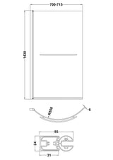 Modern Splash 700mm Chrome Curved Bath Screen With Rail