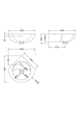 Modern Splash 1 Tap Hole 450mm Wall Hung Ceramic Corner Basin