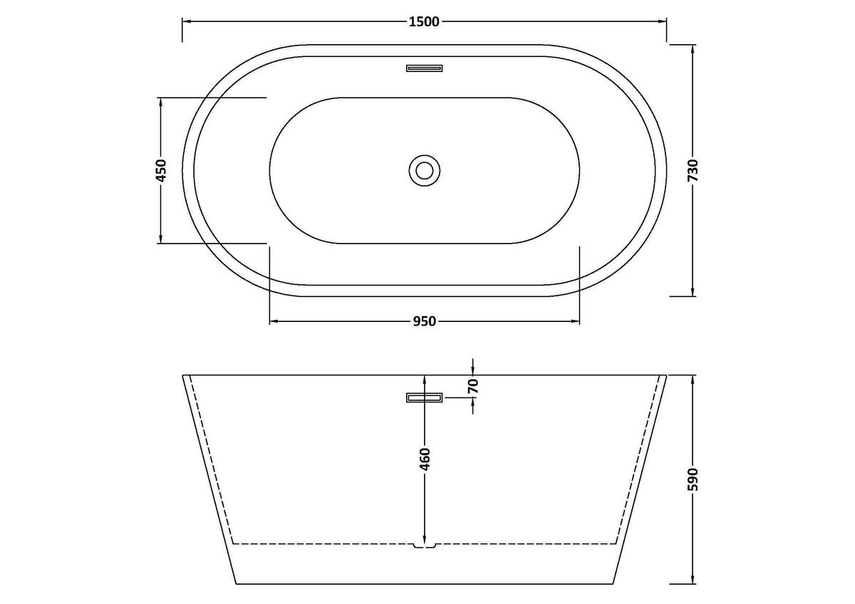 Modern Splash  Nocturnal 1500mm Freestanding Bath With Legs And Waste
