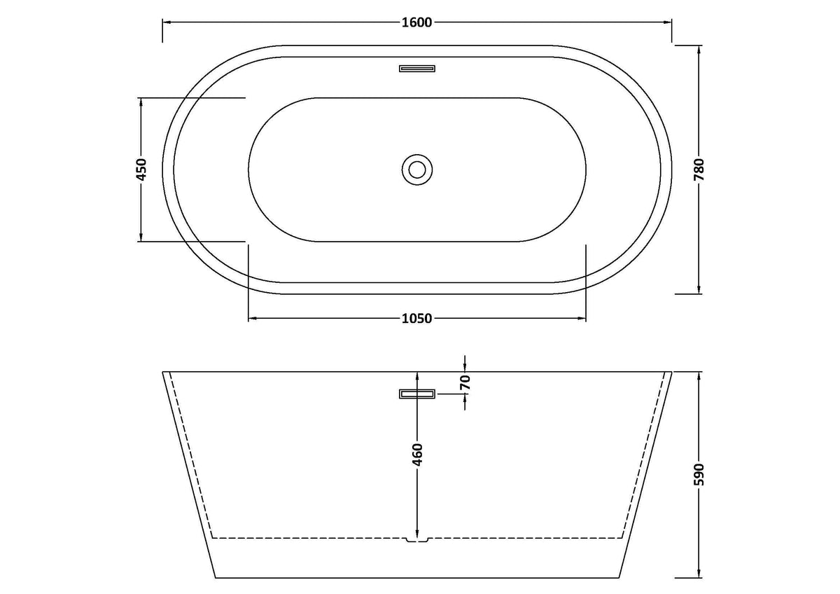 Modern Splash  Nocturnal 1600mm Freestanding Bath With Legs And Waste