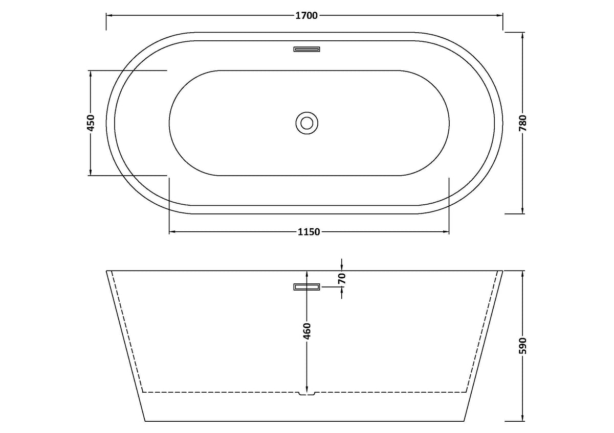 Modern Splash  Nocturnal 1700mm Freestanding Bath With Legs And Waste