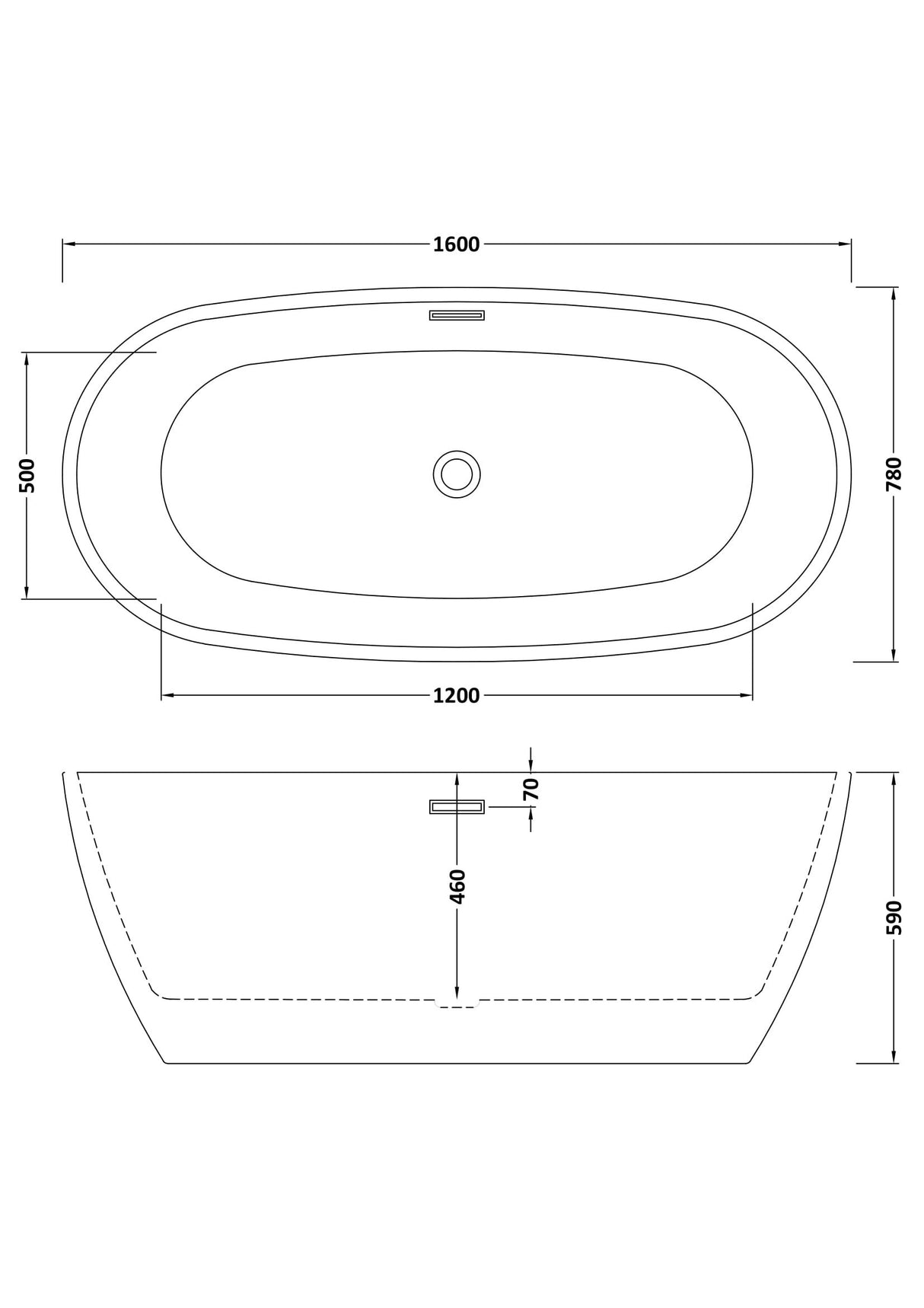 Modern Splash  Pendulum 1600mm Freestanding Bath With Legs And Waste