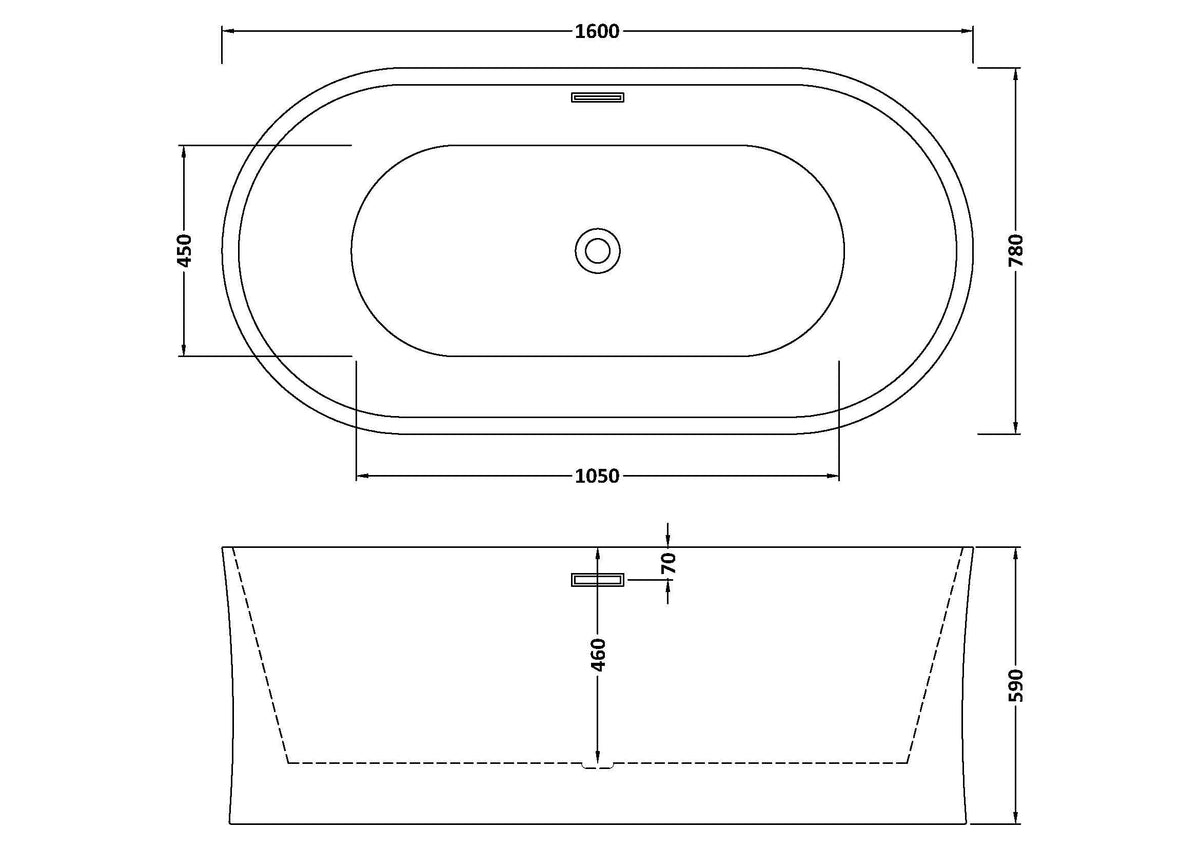 Modern Splash  Solstice 1600mm Freestanding Bath With Legs And Waste