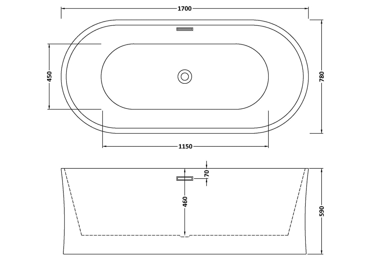 Modern Splash  Solstice 1700mm Freestanding Bath With Legs And Waste