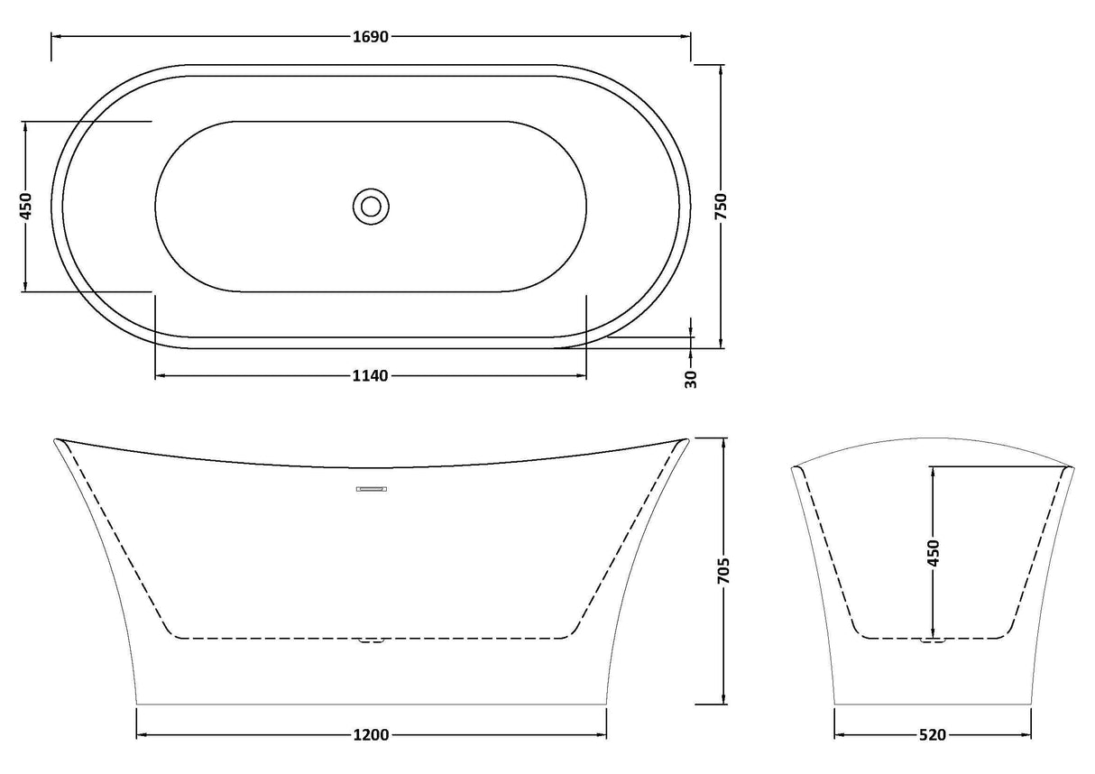 Modern Splash  Epoch 1700mm Freestanding Bath With Legs And Waste