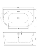 Modern Splash  Timora 1500mm Back To Wall Bath With Legs And Waste