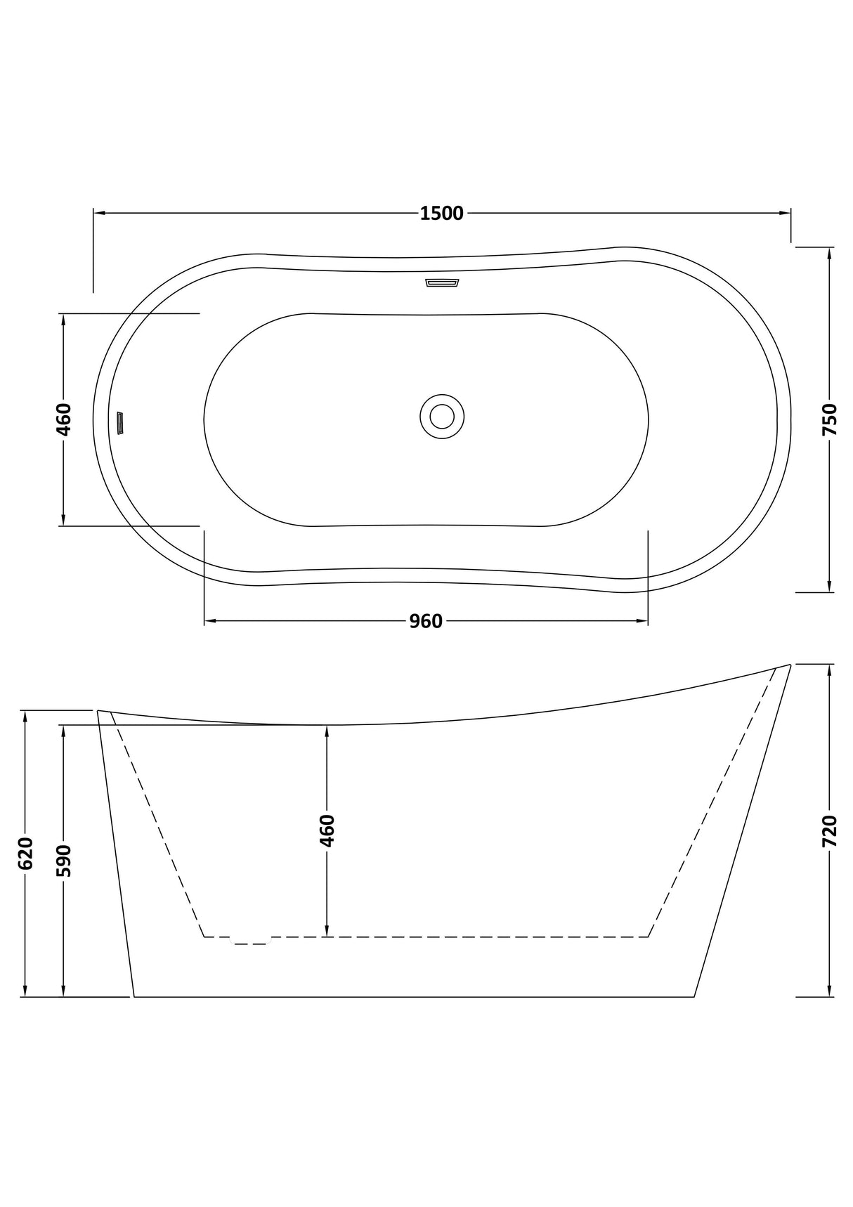 Modern Splash  Moment 1500mm Freestanding Slipper Bath With Legs And Waste