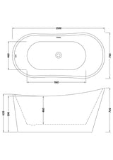 Modern Splash  Moment 1500mm Freestanding Slipper Bath With Legs And Waste