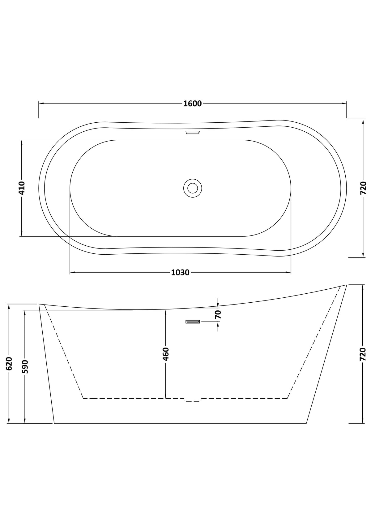 Modern Splash  Moment 1600mm Freestanding Slipper Bath With Legs And Waste