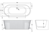 Modern Splash  Interval 1600mm Back To Wall Fluted Bath With Legs And Waste