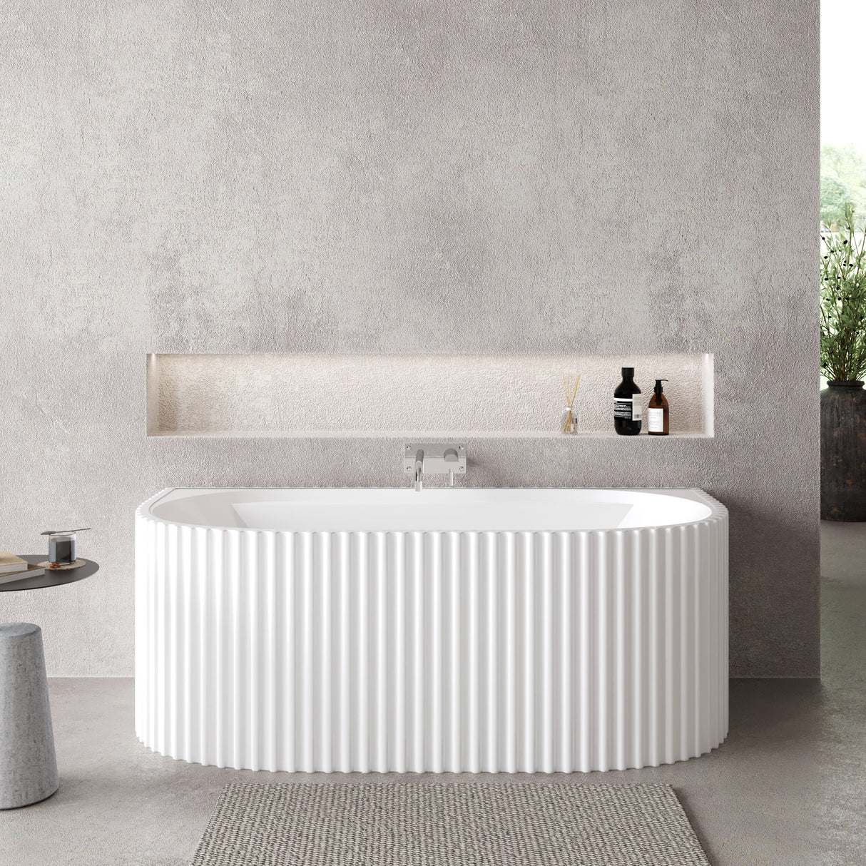 Modern Splash  Interval 1600mm Back To Wall Fluted Bath With Legs And Waste