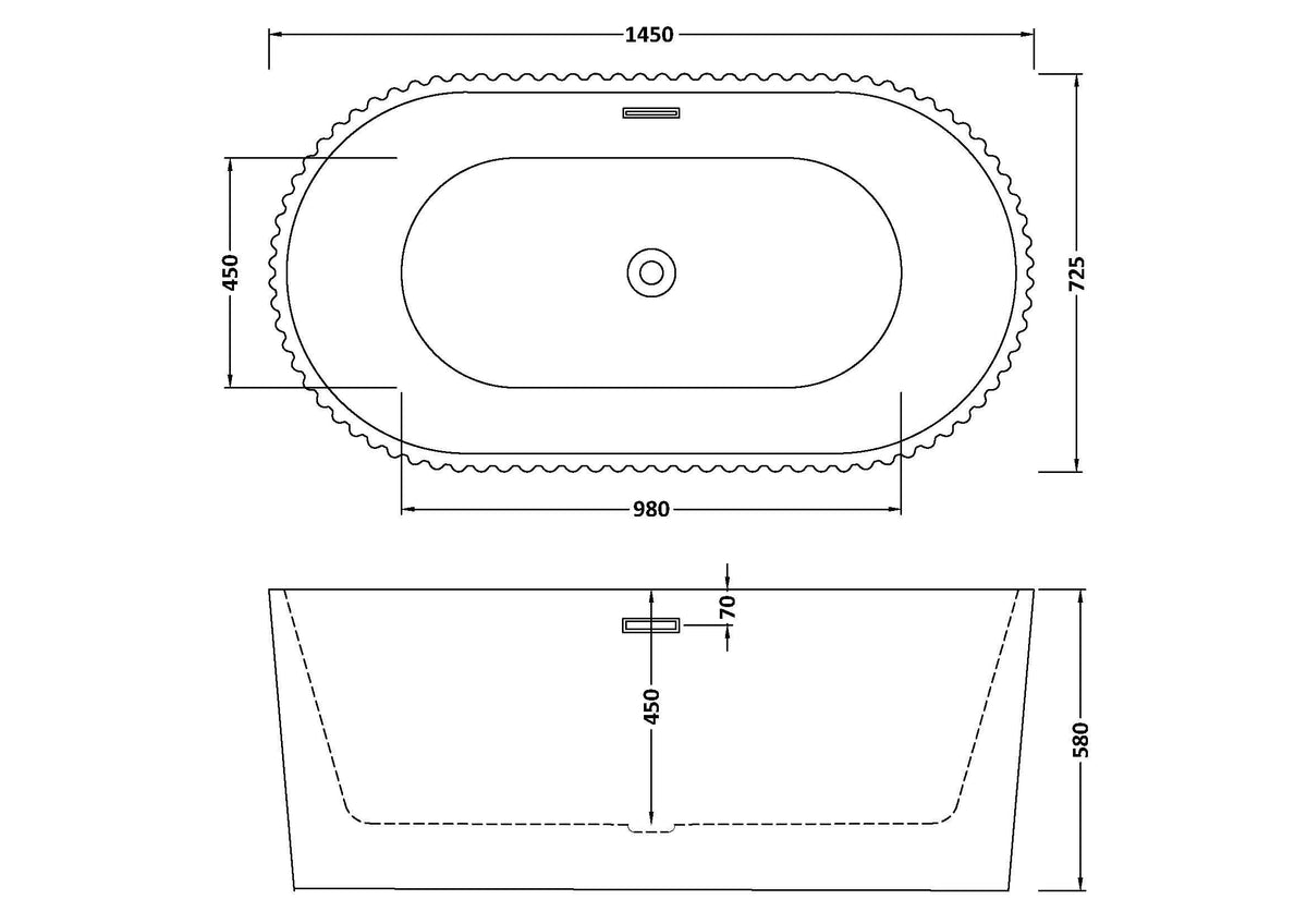 Modern Splash  Fluted 1450mm Freestanding Bath With Legs And Waste