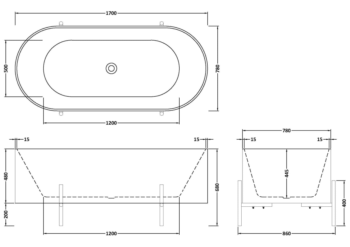 Modern Splash  Elevated 1700mm Freestanding Bath With Legs And Waste