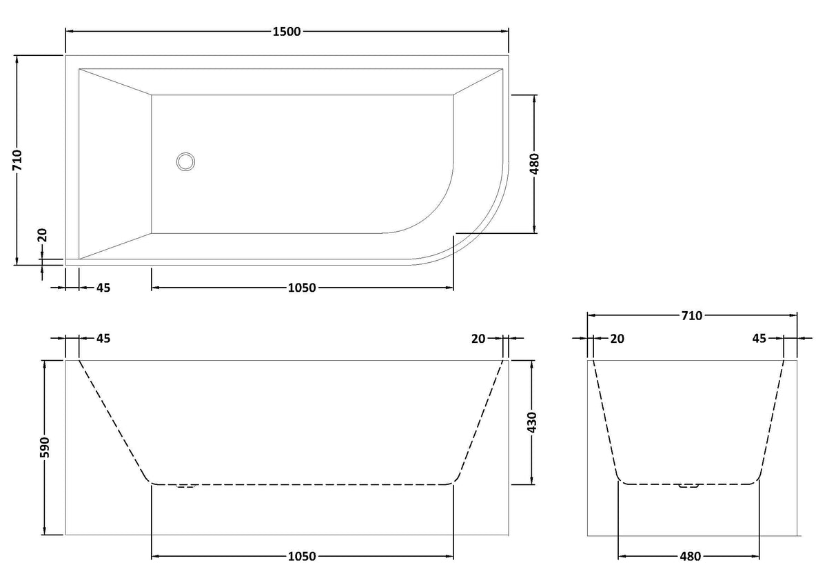Modern Splash  Chronicle 1500mm Left-Hand Corner Bath With Legs And Waste