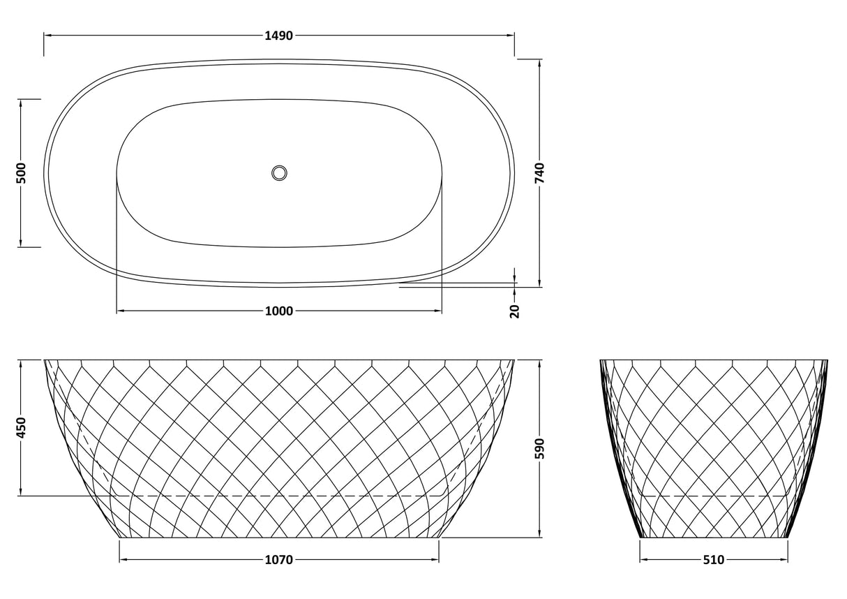 Modern Splash  Minara 1490mm Textured Oval Freestanding Bath And Waste